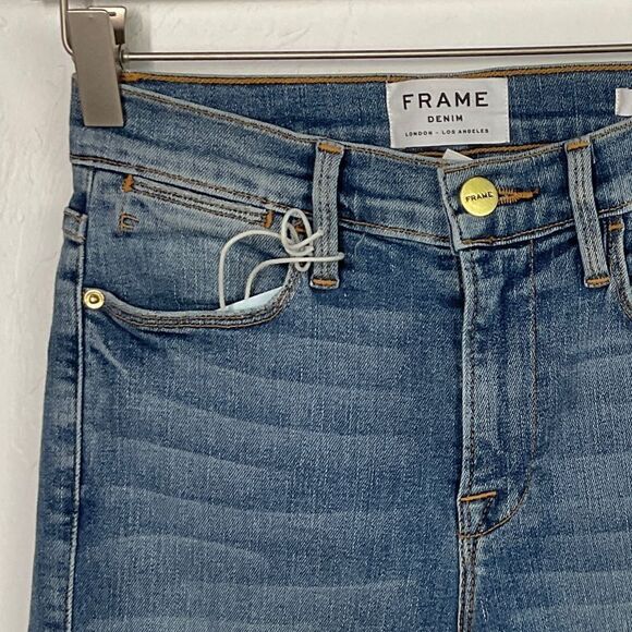 Frame Le High Skinny Blue Garden Grove Destroyed Hem Skinny Jeans 24 NWT - Picture 3 of 7